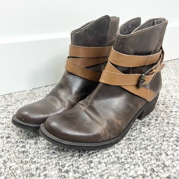 RUDSAK Montreal brown leather distressed buckle moto ankle boots 38 - Picture 4 of 13